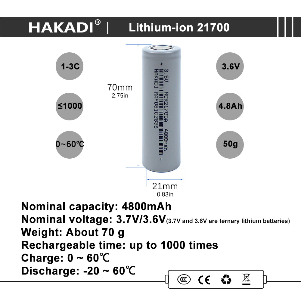 21700 NMC 3.7V 4800mah Rechargeable Lithium ion Battery For DIY 12V 24V 48V Battery Pack Flashlight Power Bank