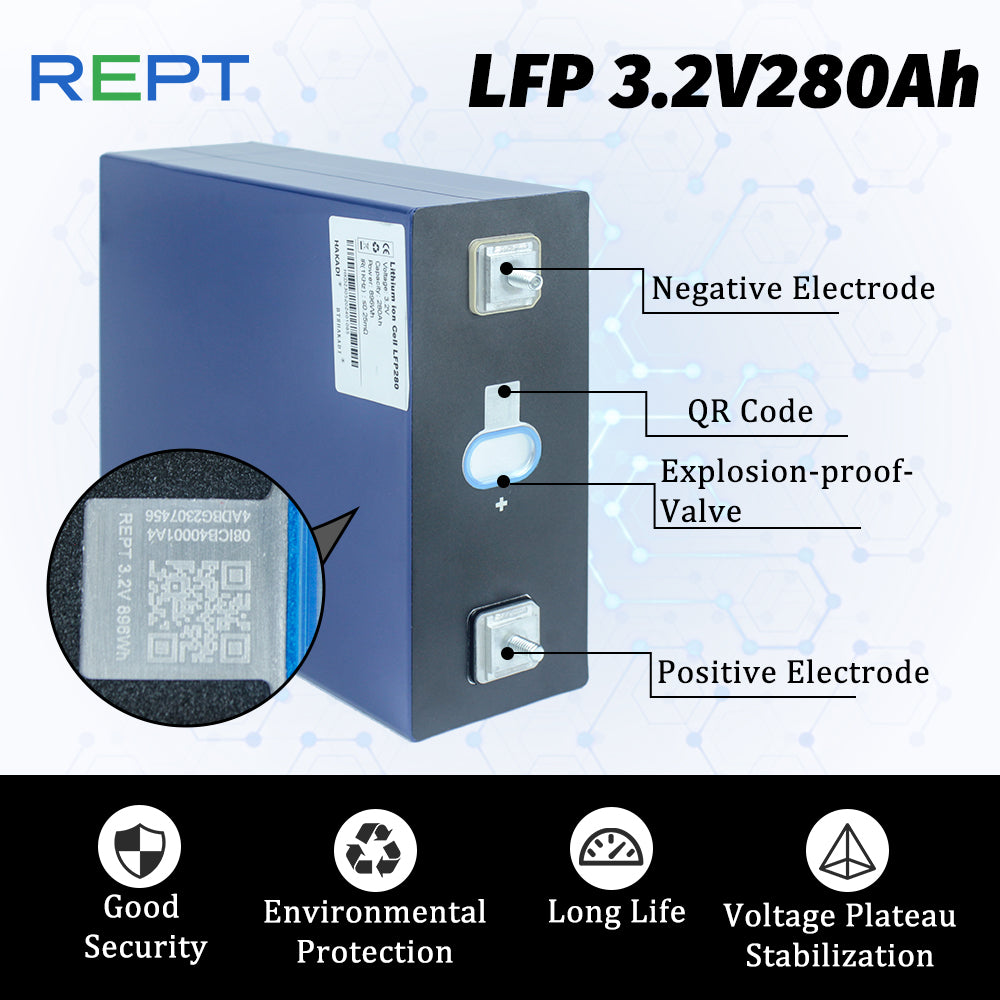 REPT 280Ah LiFePO4 3.2V Battery Grade A Rechargeable Cells For DIY Solar System RV EV Boat