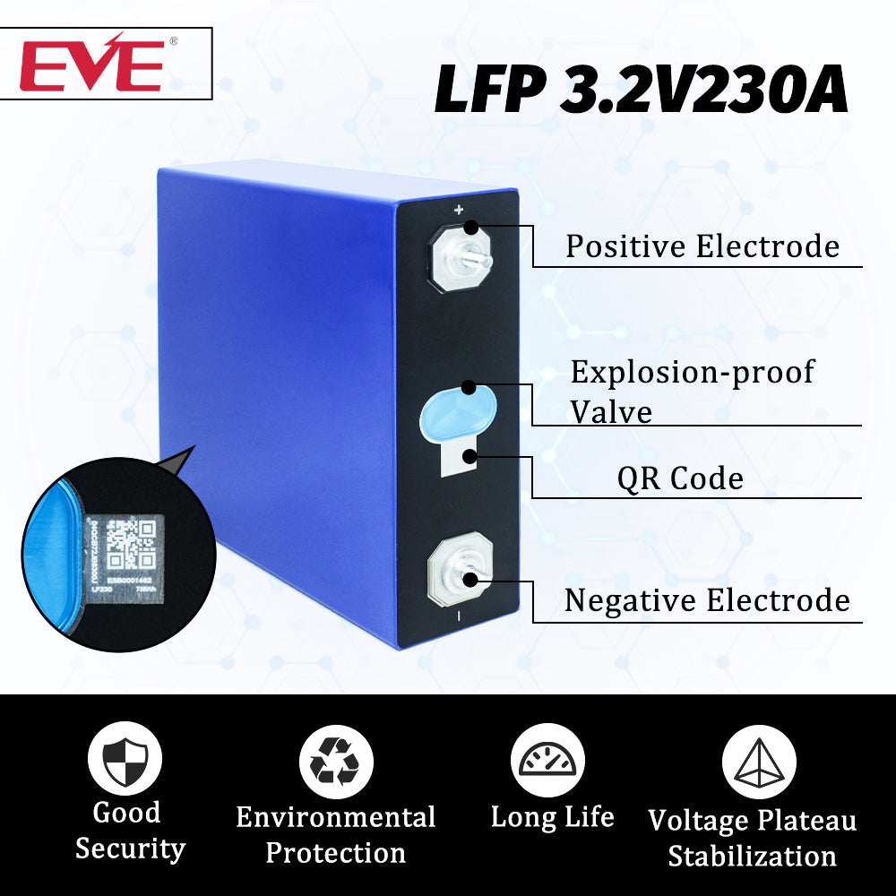 EVE 230Ah LiFePO4 3.2V LF230 Grade A Battery Rechargeable Prismatic Cells For Solar Wind Energy Storage System
