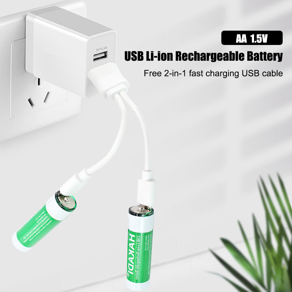 HAKADI 4 PCS/ Set 1.5V 2500mWh AA Rechargeable Lithium Battery With Type-C For Temperature Gun Mouse Toy Batteries