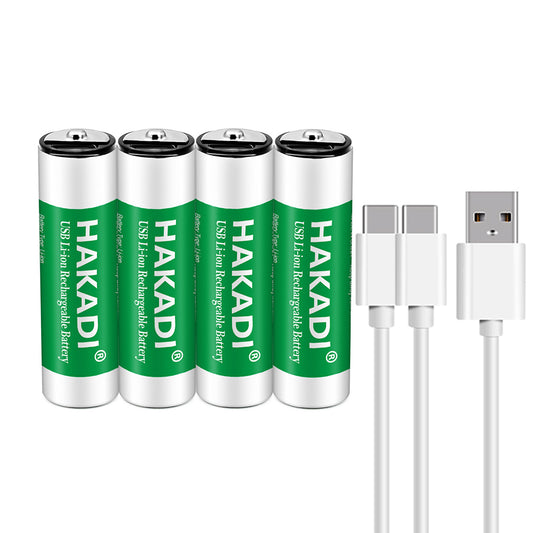 HAKADI 4 PCS/ Set 1.5V 2500mWh AA Rechargeable Lithium Battery With Type-C For Temperature Gun Mouse Toy Batteries