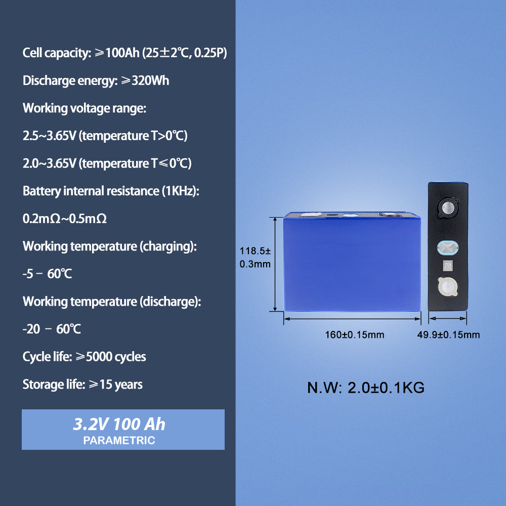 Lifepo4 CALB 3.2V 100Ah Grade A Battery Cell Cycle life 5000+Rechargeable For RV EV Boat DIY 12V/24V/36V/48V Solar Energy Storage Battery Pack