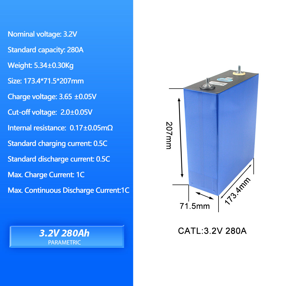 EU Stock CATL 280Ah LiFePO4 Battery Grade A+ Rechargeable Cell 6000+ Cycle Life For Home Energy Storage,RV, EV