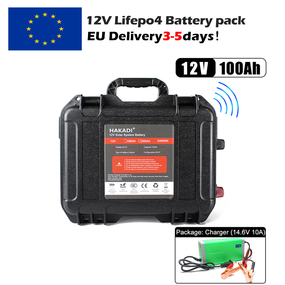 EU Stock HAKADI 12V 100Ah Lifepo4 Battery Pack With Bluetooth BMS and ...
