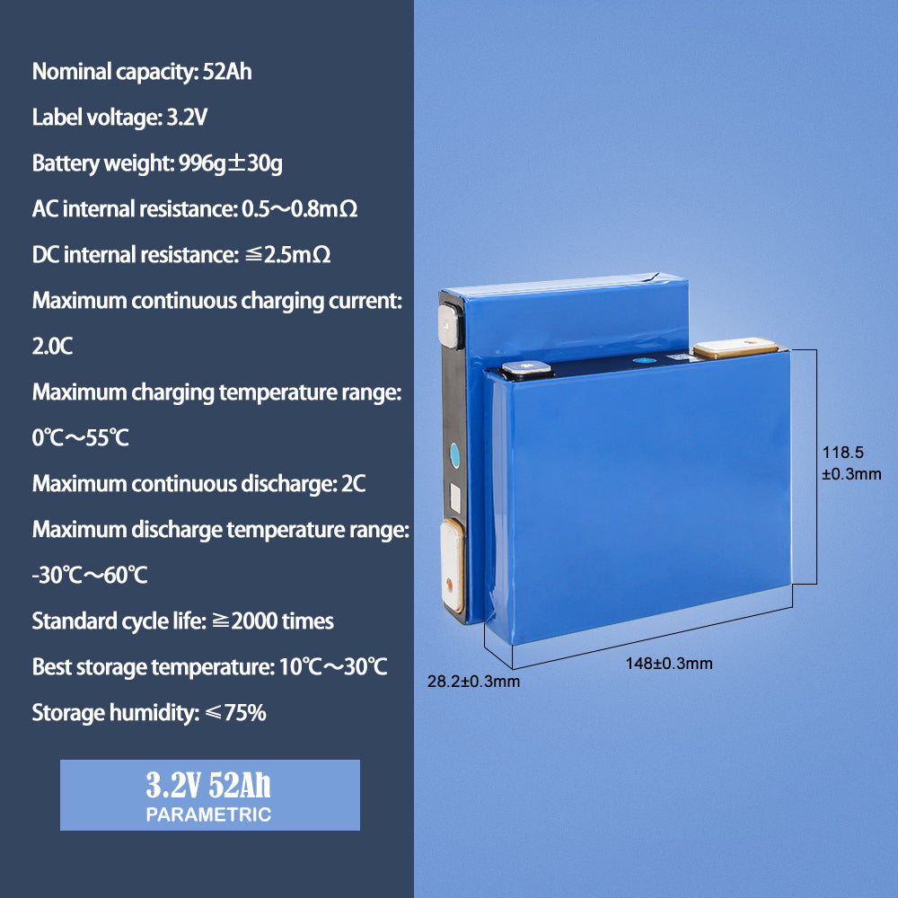 GUOXUAN 3.2V 50Ah-52Ah Lifepo4 Battery Brand New Grade A Cell For Solar Energy Storage RV EV Boat DIY 12V 24V 48V Battery