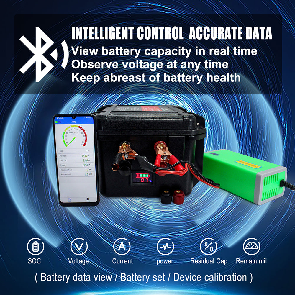 EU Stock HAKADI 12V 100Ah Lifepo4 Battery Pack With Bluetooth BMS and 14.6V 10A Battery Charger For Boat RV Fish Finder