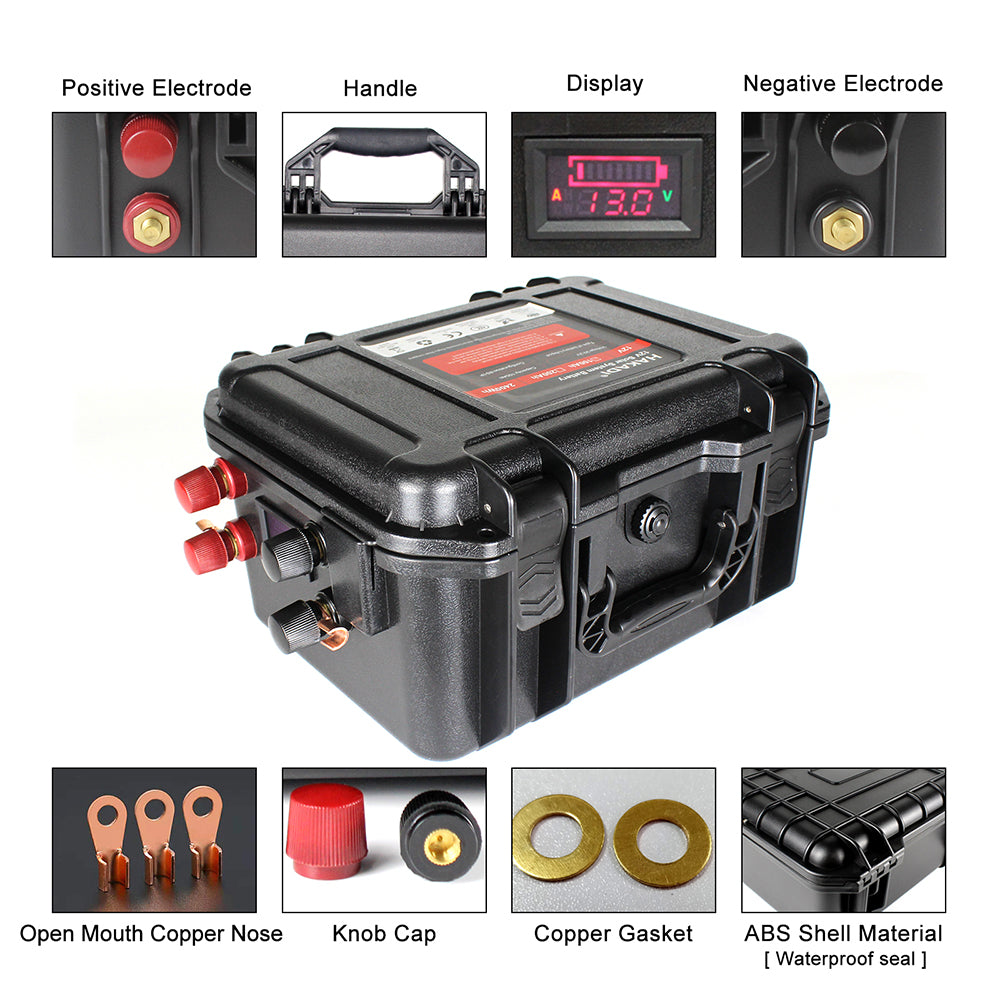 HAKADI 12V 100Ah Lifepo4 Rechargeable Battery Pack Build in BMS With 14.6V 10A Charger For Boat RV Fish Finder
