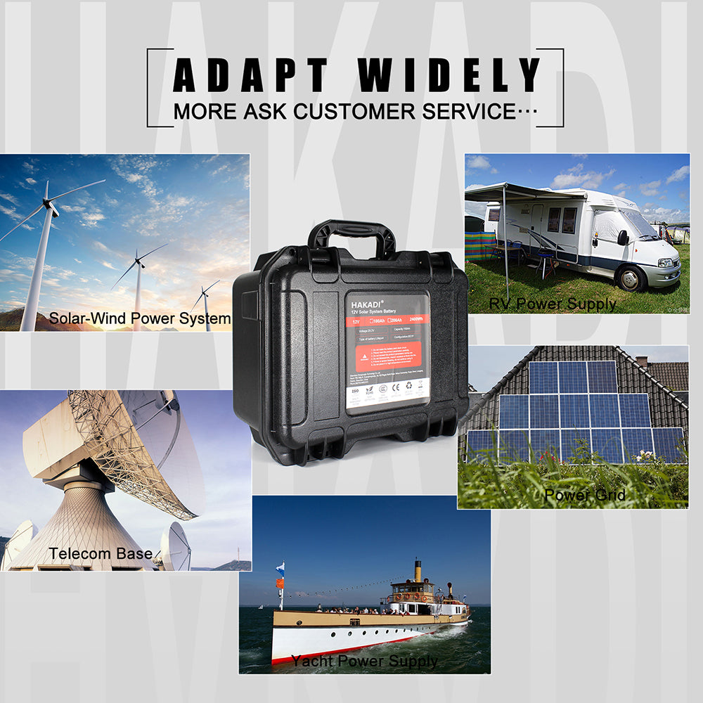 HAKADI 12V 100Ah Lifepo4 Rechargeable Battery Pack Build in BMS With 14.6V 10A Charger For Boat RV Fish Finder