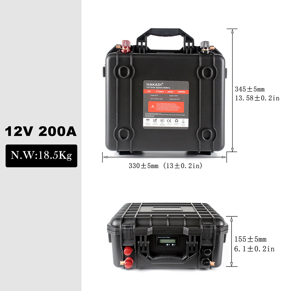 EU Stock ! HAKADI 12V 200Ah Lifepo4 Battery Pack With BMS 14.6V 20A Charger For Solar System RV Camping Outdoor Backup Power Supply Fish Finder