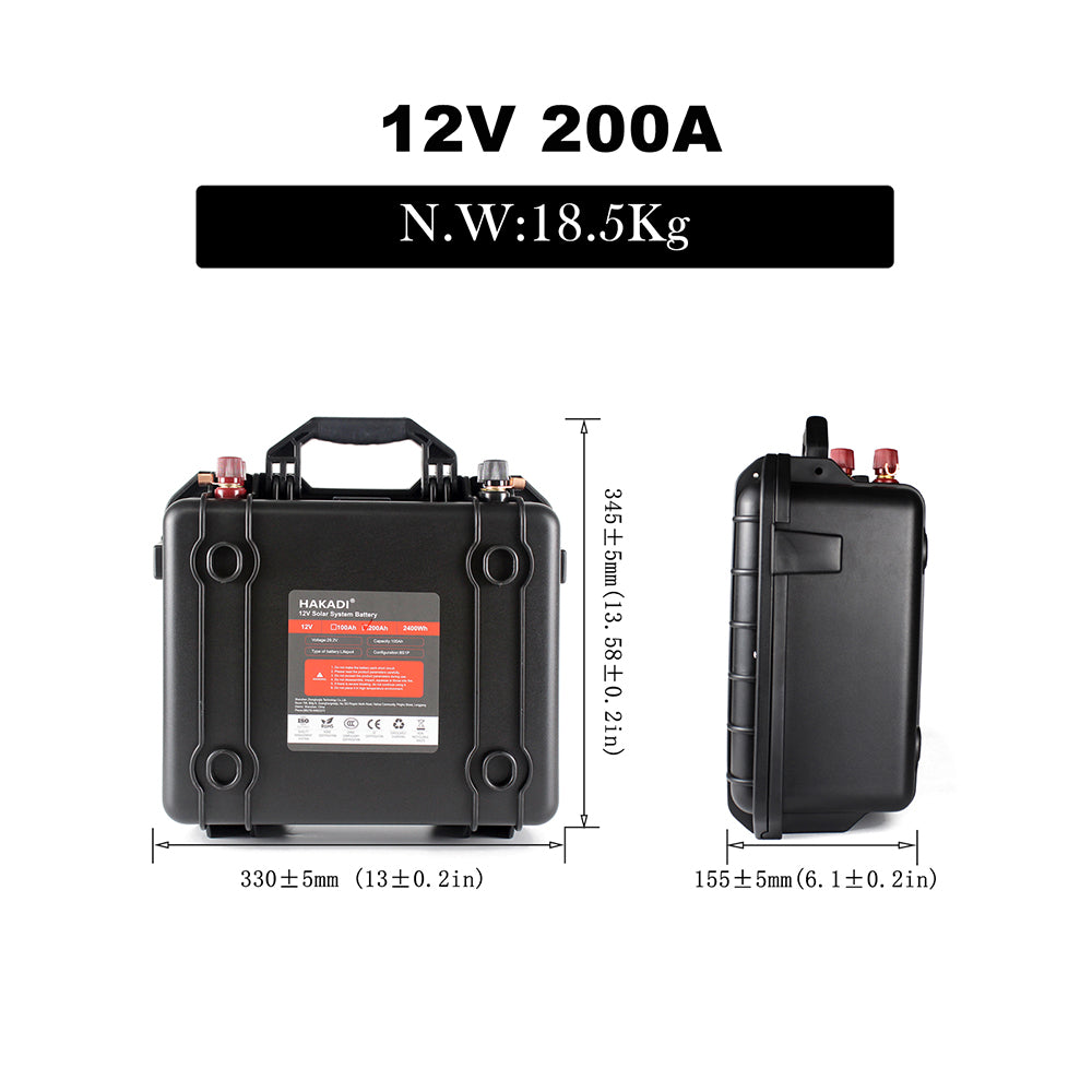 HAKADI Lifepo4 12V 200Ah Rechargeable Battery Pack With BMS 14.6V 20A Charger For Solar System RV Camping Outdoor Backup Power Supply