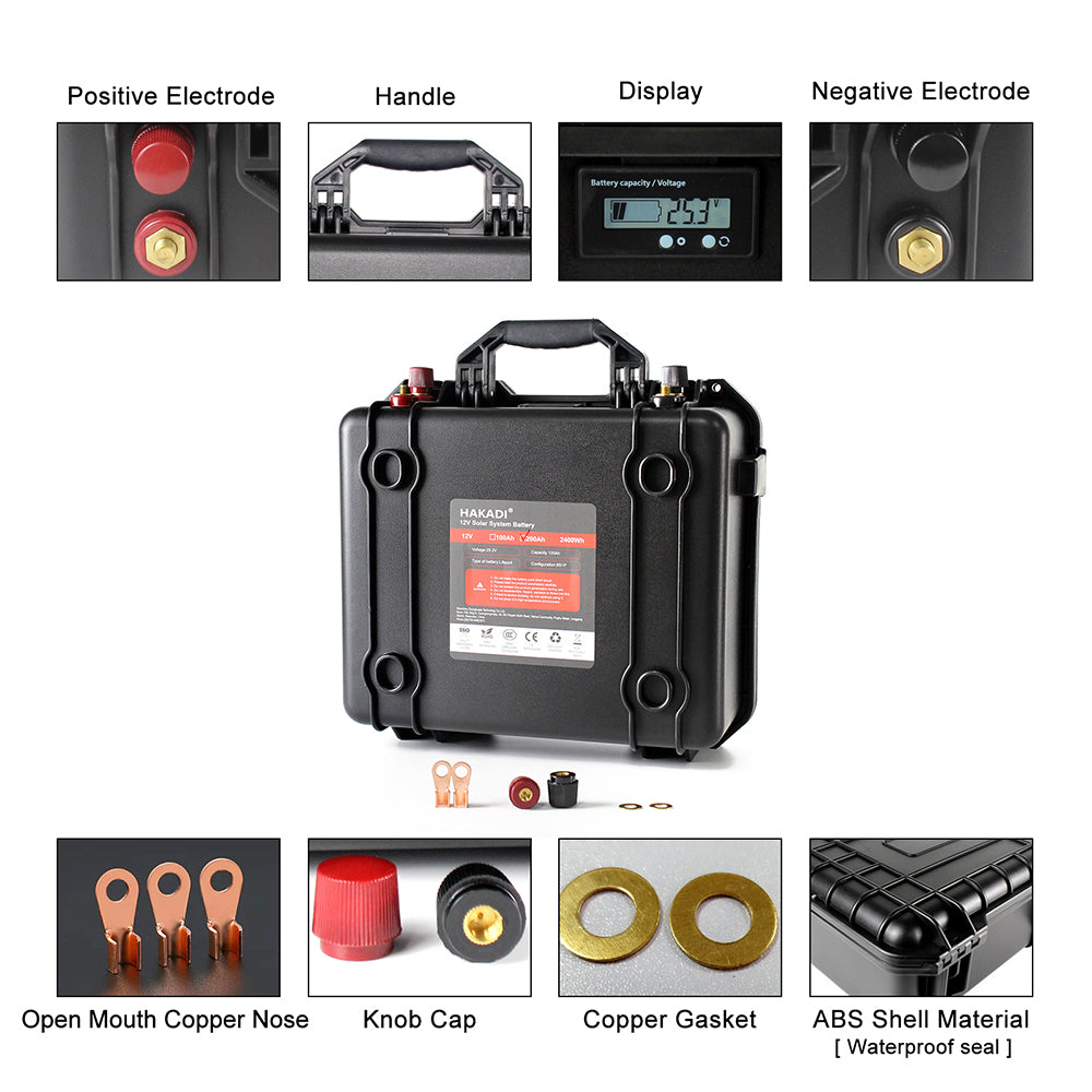 EU Stock ! HAKADI 12V 200Ah Lifepo4 Battery Pack With BMS 14.6V 20A Charger For Solar System RV Camping Outdoor Backup Power Supply Fish Finder