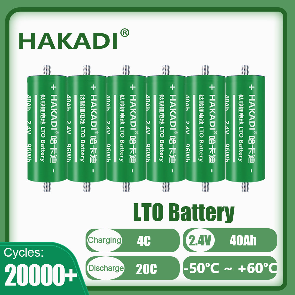 Brand New Grade A HAKADI LTO 2.4 V 40Ah Battery Cycle life 50000+ Rechargeable Cells For Low temperature -50 ℃, DIY Battery pack Car Audio,Home Energy Storage