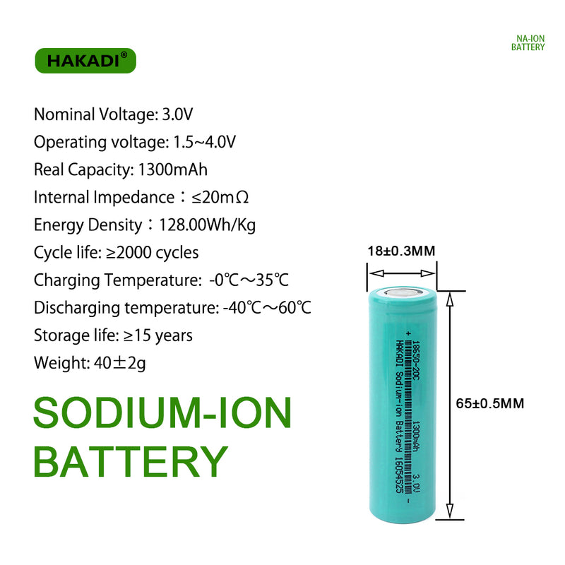 HAKADI 3V 1500mAh Sodium-ion Batteries 18650 Rechargeable