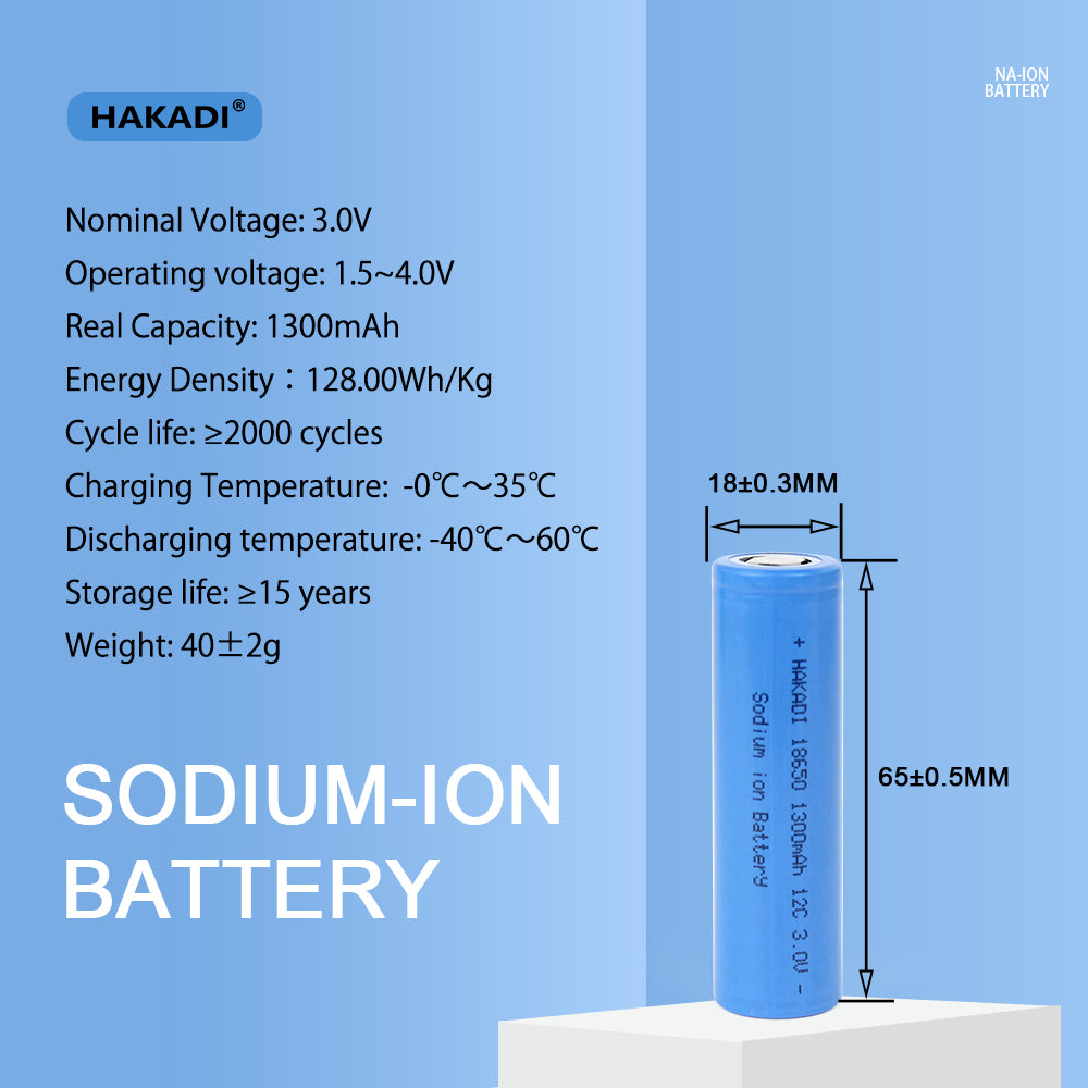 HAKADI Sodium ion 18650 3V 1300mAh Battery Discharge 12C Na-ion Cells For E-bike Power Tools DIY 12V 24V 48V 72V Battery Pack