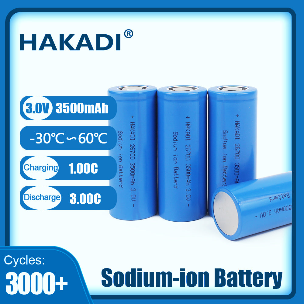 HAKADI Sodium-ion Battery 26700 3V 3500mAh SIB Rechargeable NA Cell Cycle Life 3000+ For E-bike Power Tools