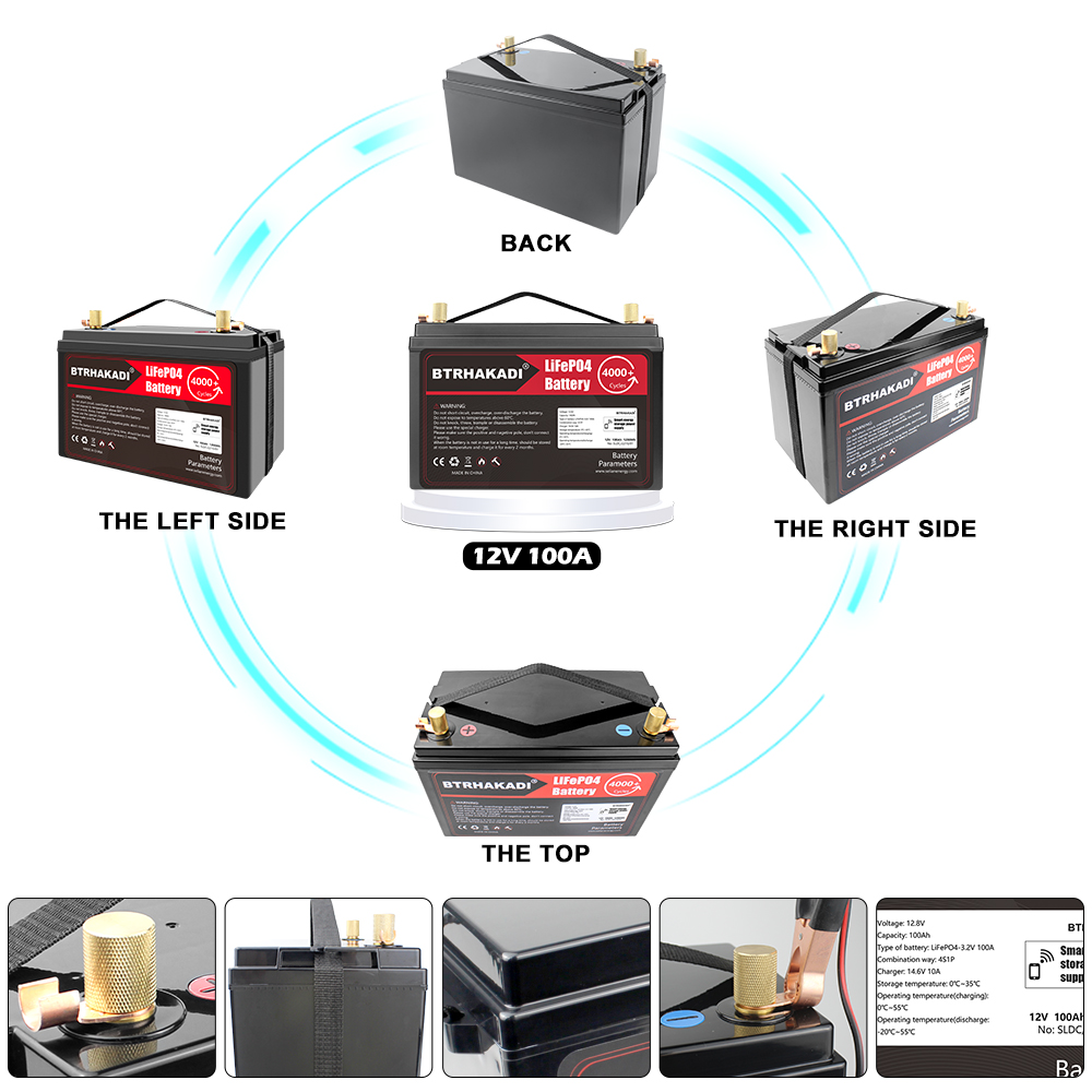 HAKADI 12V 100Ah Lifepo4 Battery Pack 1200Wh With Bluetooth BMS and 14.6V 10A Charger