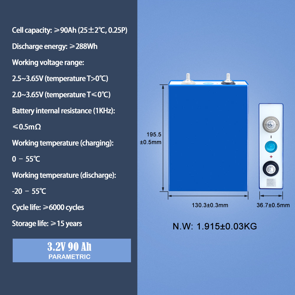 EVE 3.2V 90Ah LF90 LiFePO4 Battery Cell 6000+Cycle life Rechargeable For DIY Solar Energy Storage Battery Pack for partable power station boat