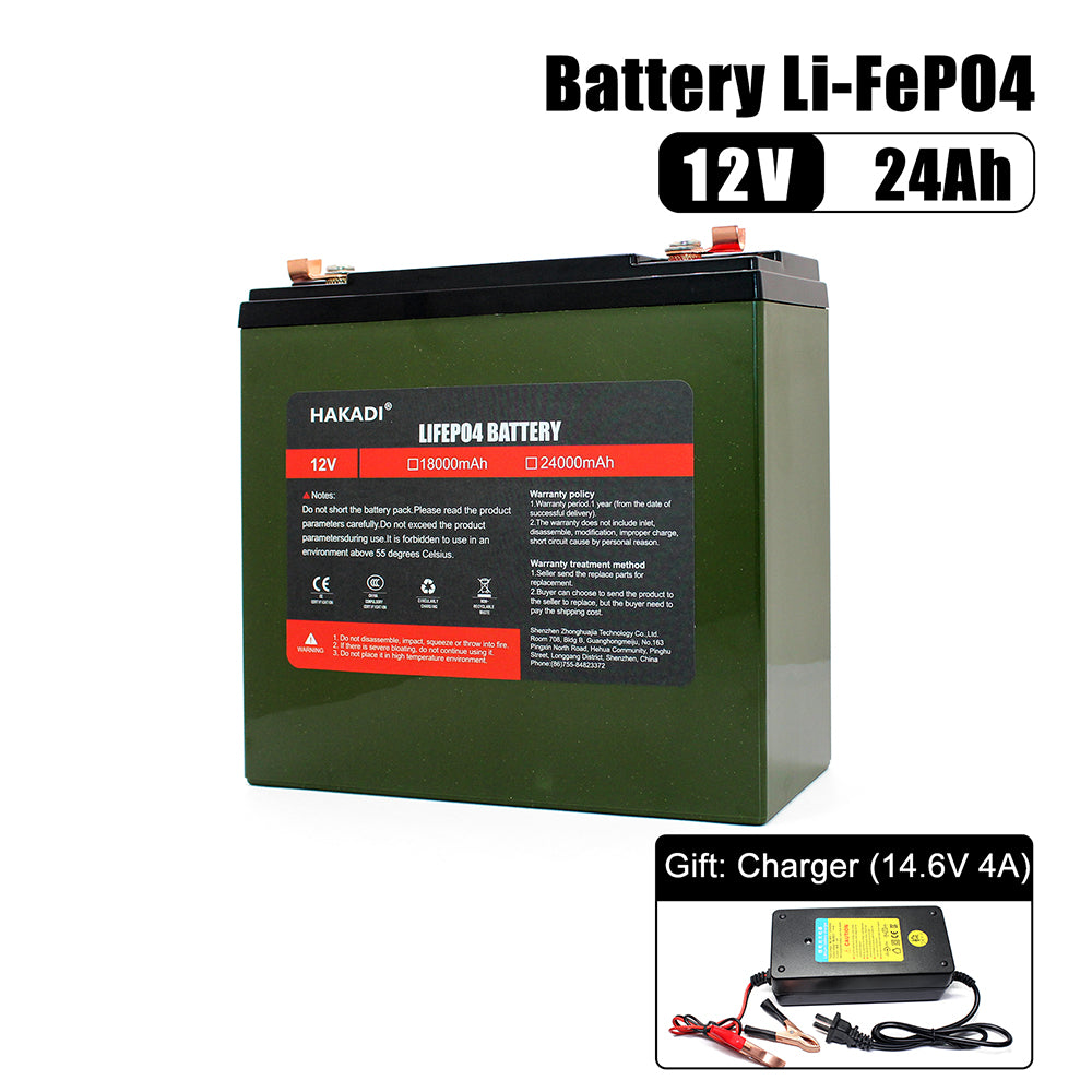 RU STOCK HAKADI LiFePO4 Rechargeable 12V24Ah 1 pc Deep Cycle lfp Battery Pack Built With BMS