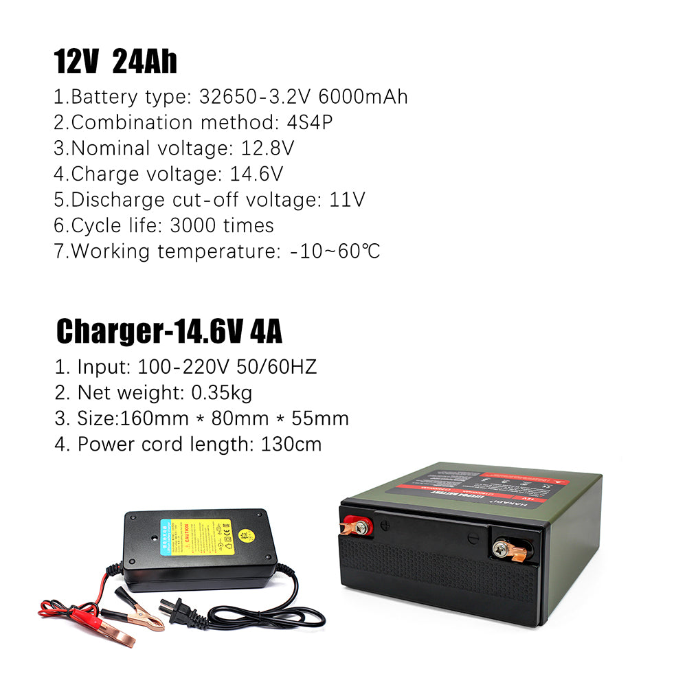 RU STOCK HAKADI LiFePO4 Rechargeable 12V24Ah 1 pc Deep Cycle lfp Battery Pack Built With BMS