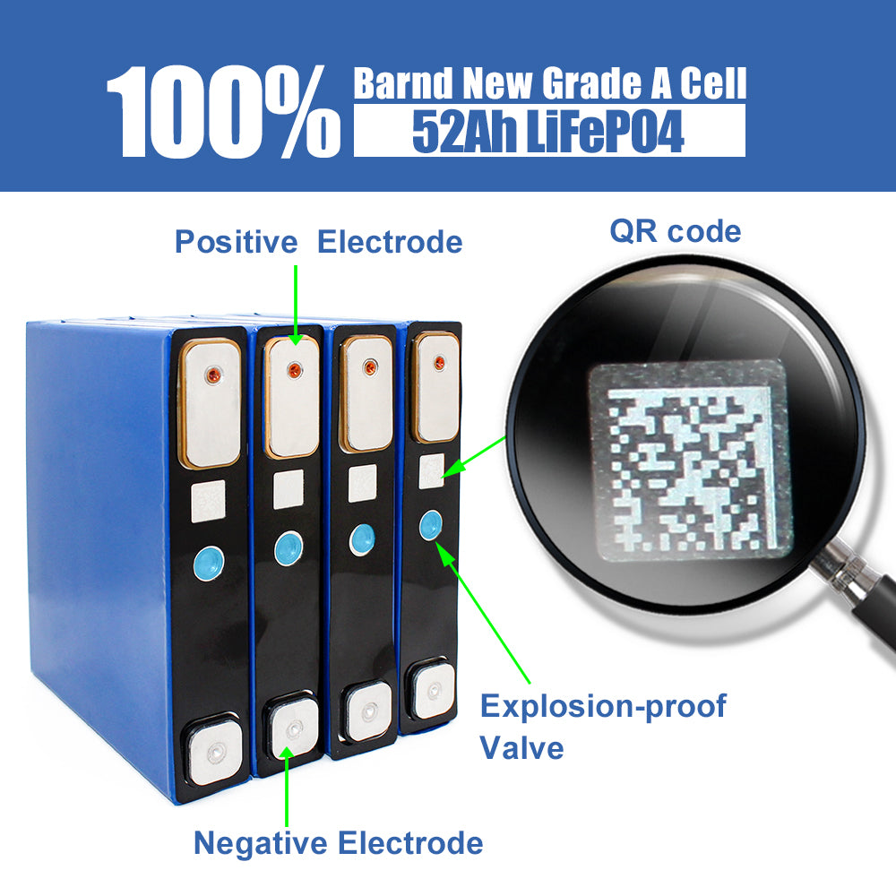 GUOXUAN 3.2V 50Ah-52Ah Lifepo4 Battery Brand New Grade A Cell For Solar Energy Storage RV EV Boat DIY 12V 24V 48V Battery