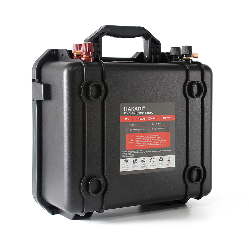 HAKADI 24V100Ah Lifepo4 Deep Cycle Battery Pack In Stock For Solar Energy Storage RV EV Golf cart Boat Power Supply Support OEM