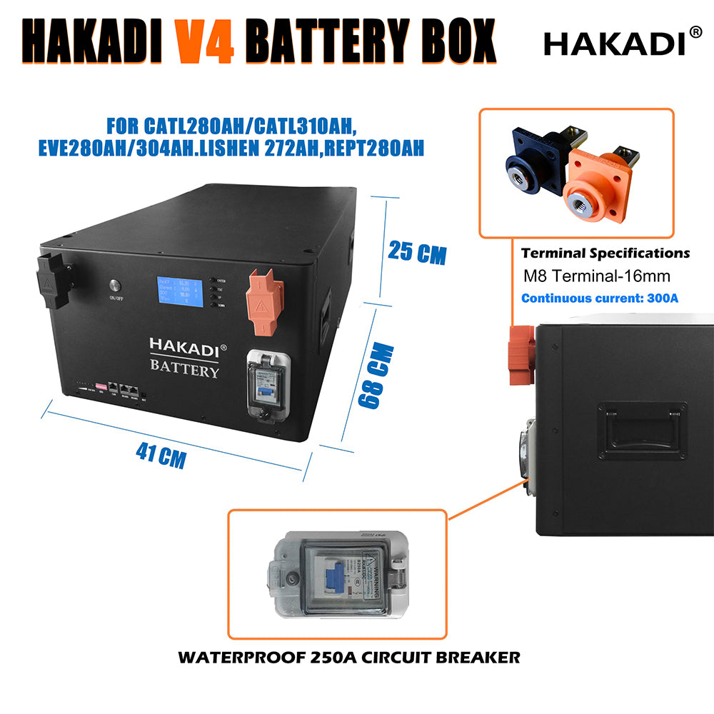 EU STOCK HAKADI 48V-51.2V 16S DIY Battery BOX For LiFePO4 280Ah/302Ah Cell With Bluetooth 200A Seplos BMS