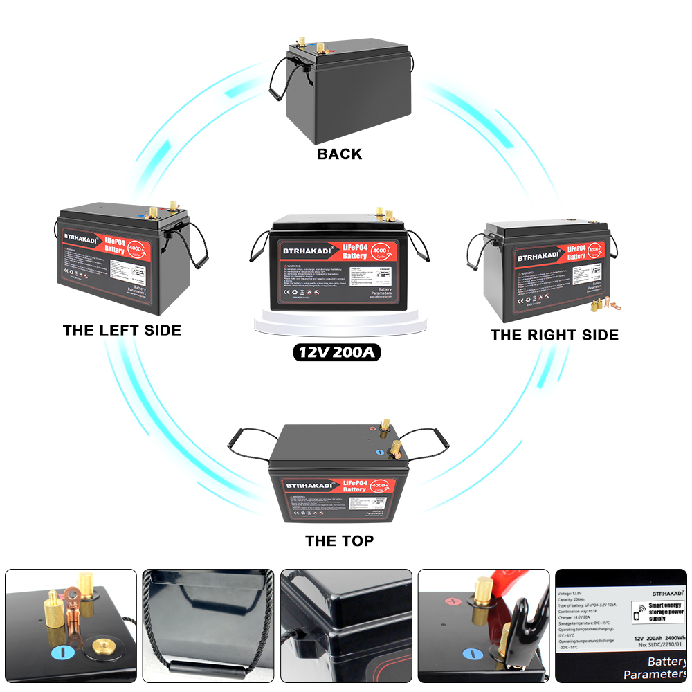 HAKADI 12V 200Ah LiFePo4 lithium Battery Pack 2560Wh Build-In Bluetooth BMS and 14.6V 20A Charger