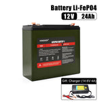 HAKADI LiFePO4 Rechargeable 12V 24Ah Battery Pack With BMS 14.6V 4A Charger For Solar Energy Storage