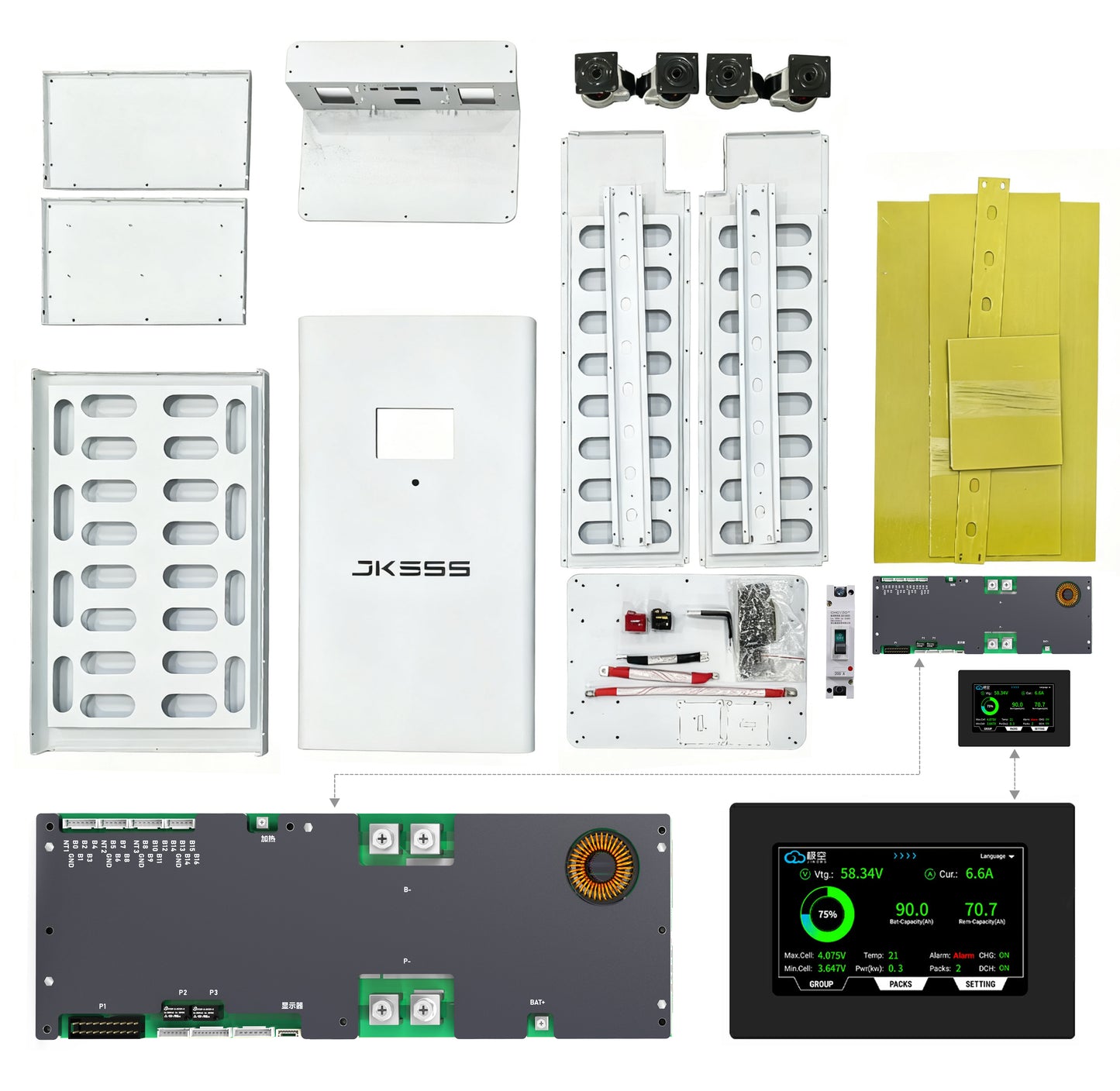 EU STOCK JK ESS 6R V19 48V 15kwh 16kwh DIY Battery Box  Bluetooth 200A BMS For 280-304-314 Battery pack Free Shipping