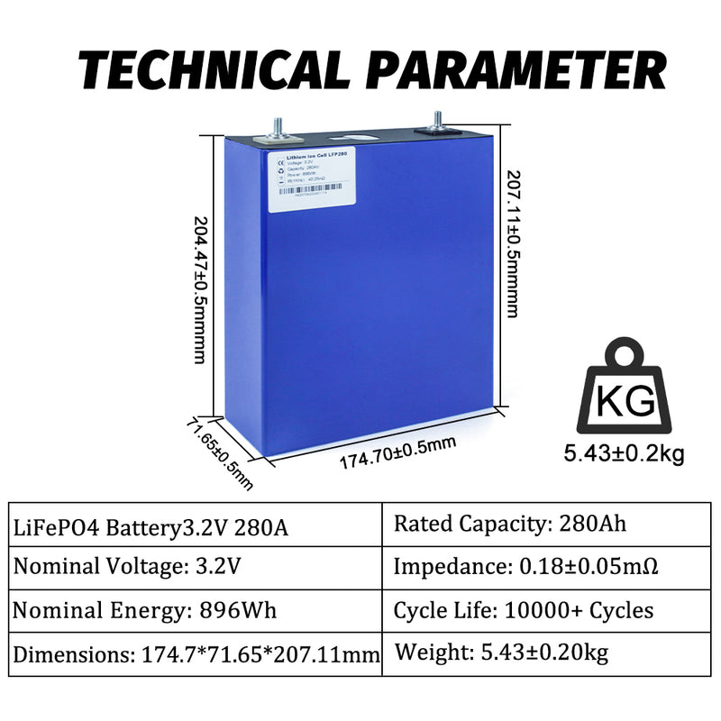 Hithium 280Ah Grade A 3.2V LiFePO4 Battery 10000 Cycle Rechargeable Cells For Solar Energy