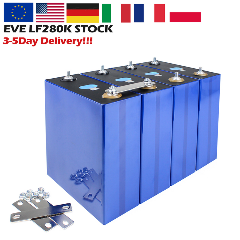 EU STOCK Lifepo4 EVE LF280K LFP 3.2V 280Ah Battery 9000+Cycle life Rechargeable Cell For DIY 12V 24V 48V Pack Solar Energy Storage