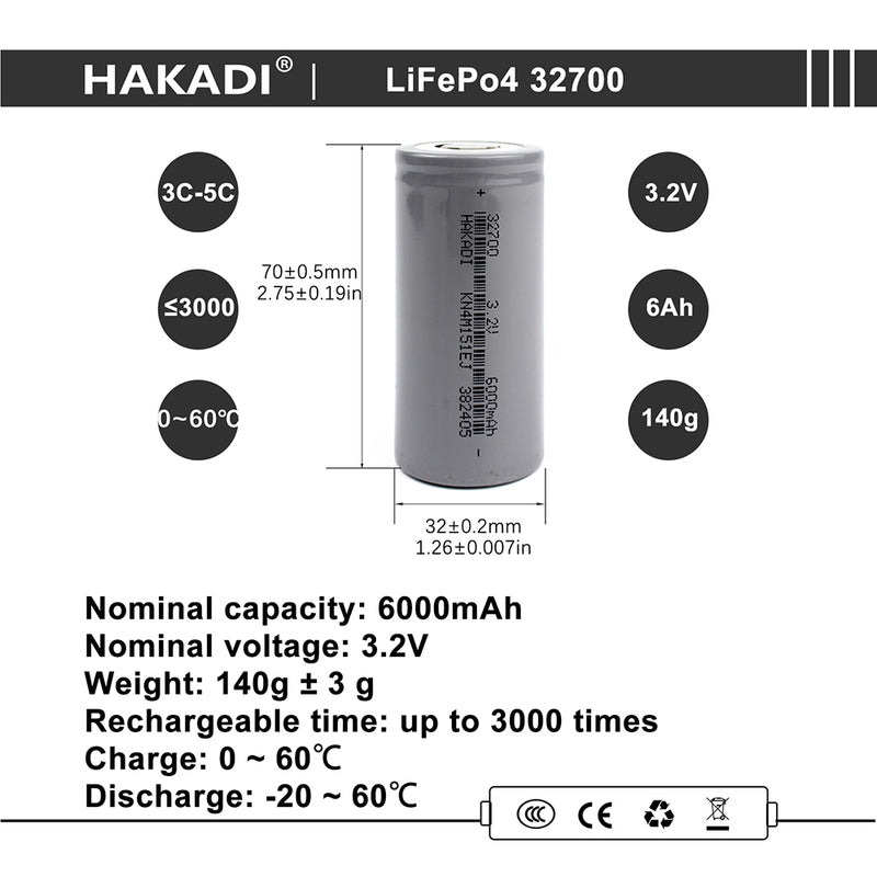 Free shipping 32700 Lifepo4 battery 3.2V 6000mAh Rechargeable LFP