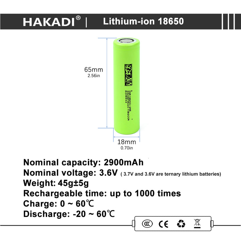 HAKADI High Discharge Rate 18650 3.7V 2900mah Cylindrical Battery Cell For DIY E-bike Electric Power Tools Battery Pack