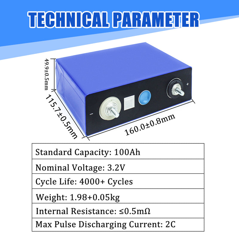 EVE 3.2V 100Ah LF100LA LiFePO4 Battery Grade A 4000 Cycle Cells Life For 12V 24V 48V Solar Systems