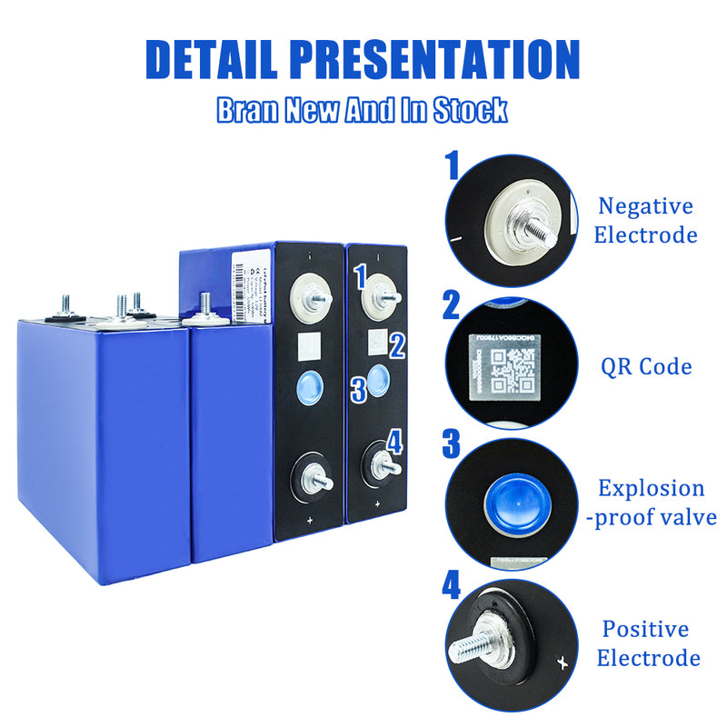 EVE 3.2V 100Ah LF100LA LiFePO4 Battery Grade A 4000 Cycle Cells Life For 12V 24V 48V Solar Systems