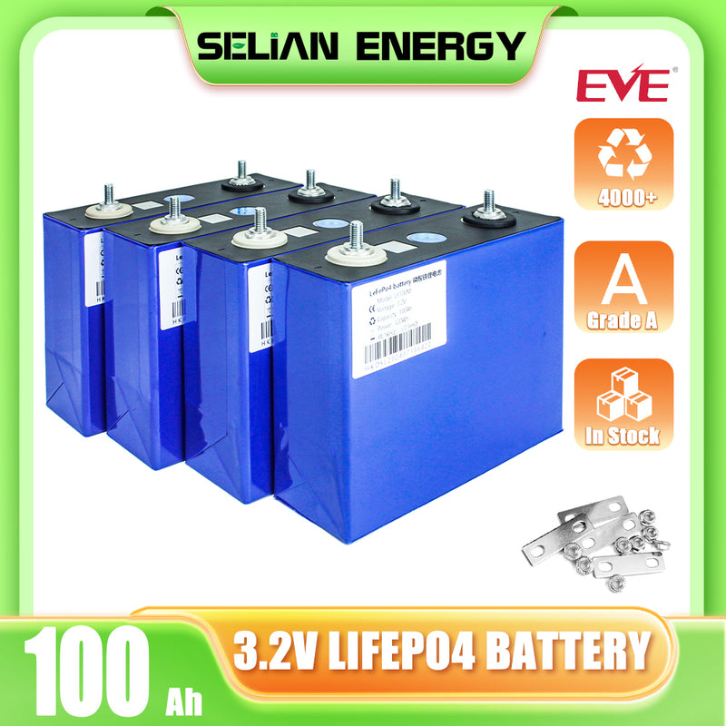 EVE 3.2V 100Ah LF100LA LiFePO4 Battery Grade A 4000 Cycle Cells Life For 12V 24V 48V Solar Systems