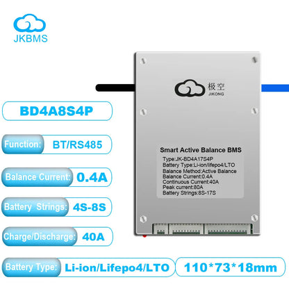 EU Stock JK Bms Active Balance Bms 4S 8S 12S 16S 20S 24S Smart Bluetooth Bms 60A 80A 100A 150A 200A for Lifepo4 Li-Ion Lto Battery