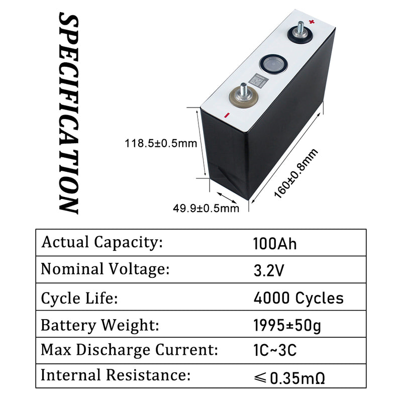 BYD 100Ah C49 LiFePO4 3.2V Battery Grade A+ Rechargeable Cells for RV, EV, Boat