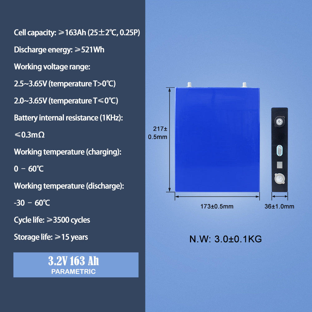 CALB 3.2V 163Ah 4PCS LiFePO4 Battery Cell Cycle life 3500+Rechargeable For DIY 12V/24V/36V/48V Solar Energy Storage Battery Pack