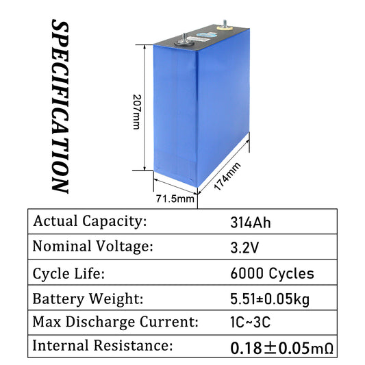 EU STOCK ! LiFePO4 CATL 3.2V 314Ah Grade A Battery Cycle life 6000+Rechargeable Cells For DIY 12V 24V 48V 72V pack,Boat ,Solar system ,RV,EV