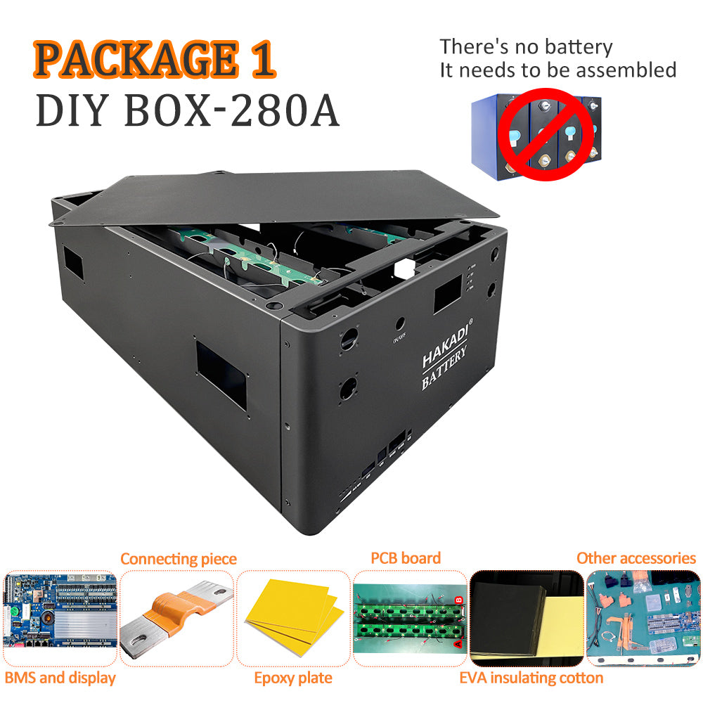 EU STOCK HAKADI 48V-51.2V 16S DIY Battery BOX For LiFePO4 280Ah/302Ah Cell With Bluetooth 200A Seplos BMS