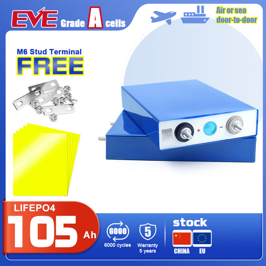 EU STOCK EVE 3.2V 105Ah Battery Grade A LiFePO4 Prismatic Cells Fast Delivery 5-7 days