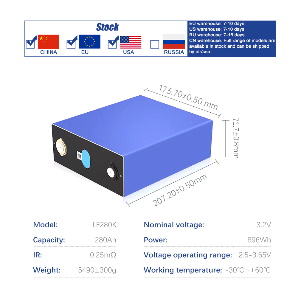 EVE LF280K Grade A Cells LiFePO4 280Ah Brand New Rechargeable Battery Cycle 6000+ Life