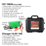 EU Stock HAKADI 12V 100Ah Lifepo4 Battery Pack With Bluetooth BMS and 14.6V 10A Battery Charger For Boat RV Fish Finder