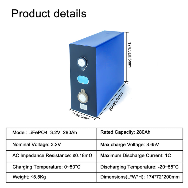 Brand New HIGEE 280Ah 3.2V LiFePO4 Battery 6000+ Cycle Life For 14Kwh Solar Energy 12V 24V 48V battery Pack