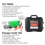 HAKADI 12V 100Ah Lifepo4 Rechargeable Battery Pack Build in BMS With 14.6V 10A Charger For Boat RV Fish Finder