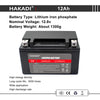 HAKADI 12V 12Ah Lifepo4 Rechargeable Battery Pack For 125CC-200CC Motorcycle Start Power With 14.6V 2A Charger