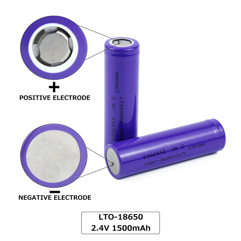 18650 2.4V 1500mah LTO Rechargeable HAKADI Battery Cell 25000 Times Long Cycle Life For Low Temperature -40℃ Discharge DIY Solar Light Outdoor Power Supply