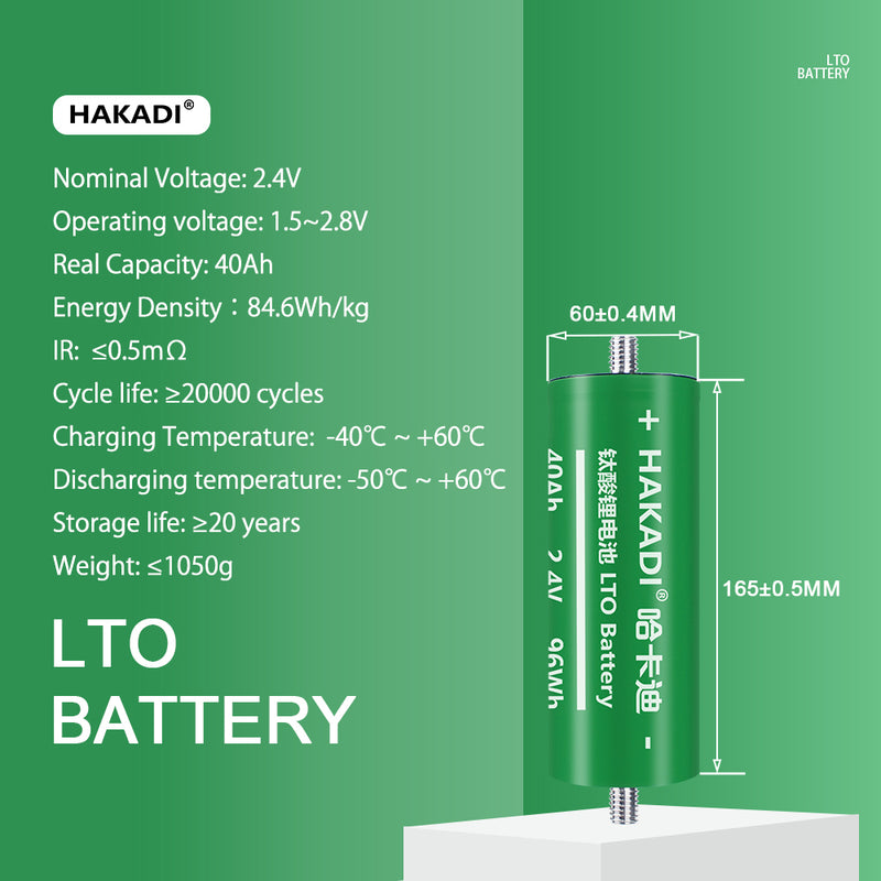 Brand New Grade A HAKADI LTO 2.4 V 40Ah Battery Cycle life 50000+ Rechargeable Cells For Low temperature -50 ℃, DIY Battery pack Car Audio,Home Energy Storage