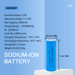 HAKADI 26700 3.0 V 3500mAh Sodium-ion Battery SIB Rechargeable Cell Cycle Life 3000+ For E-bike Power Tools